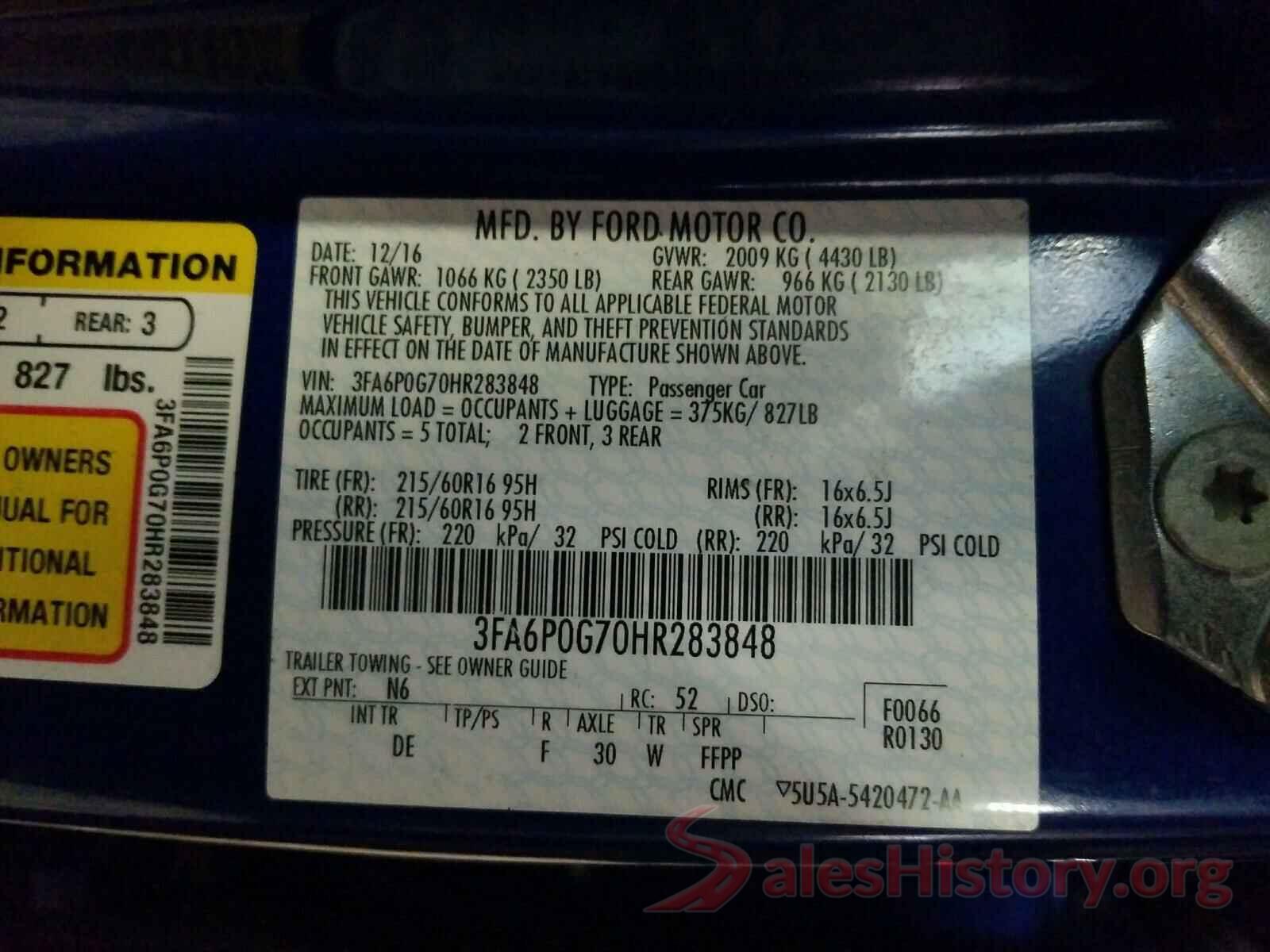 3FA6P0G70HR283848 2017 FORD FUSION