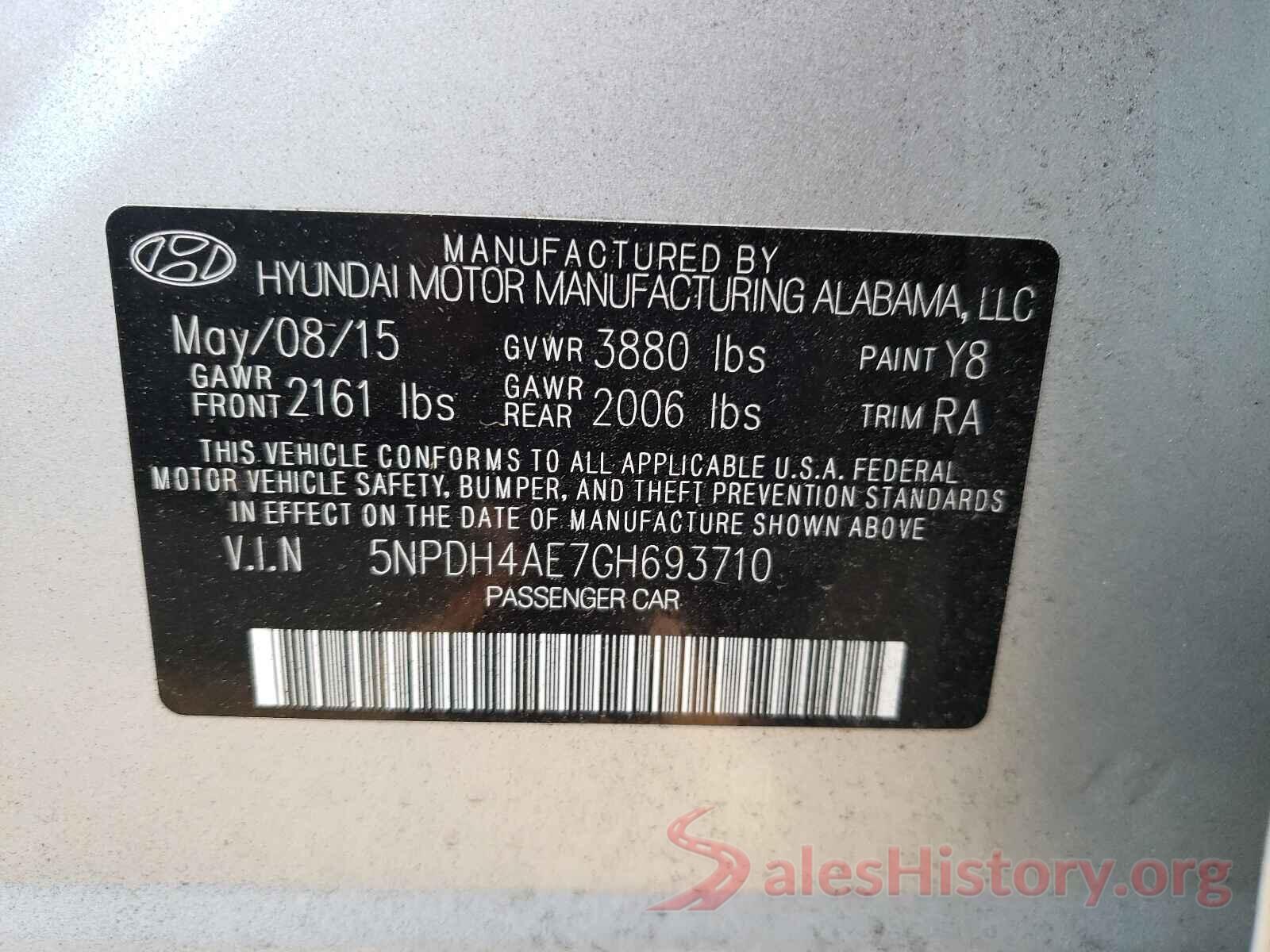 5NPDH4AE7GH693710 2016 HYUNDAI ELANTRA