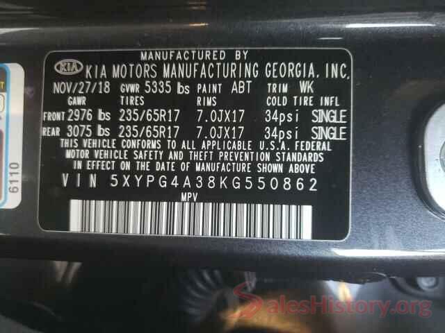 5XYPG4A38KG550862 2019 KIA SORENTO