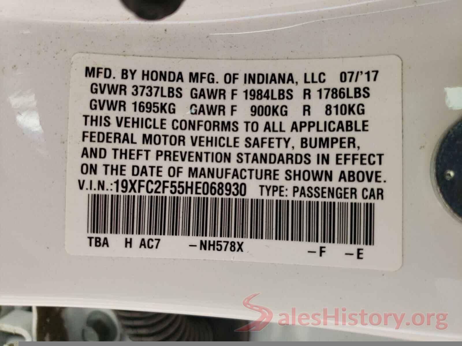 19XFC2F55HE068930 2017 HONDA CIVIC