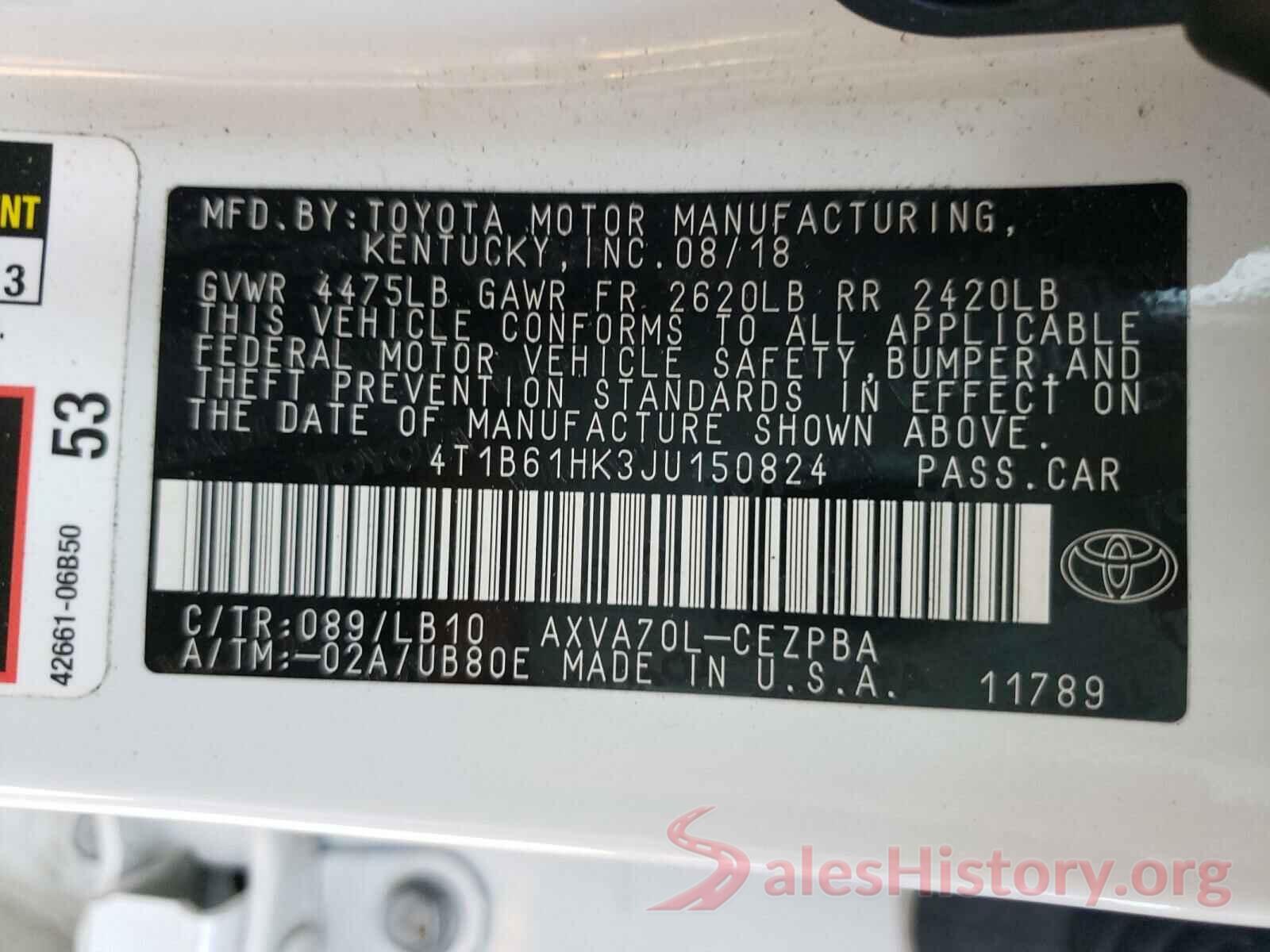 4T1B61HK3JU150824 2018 TOYOTA CAMRY