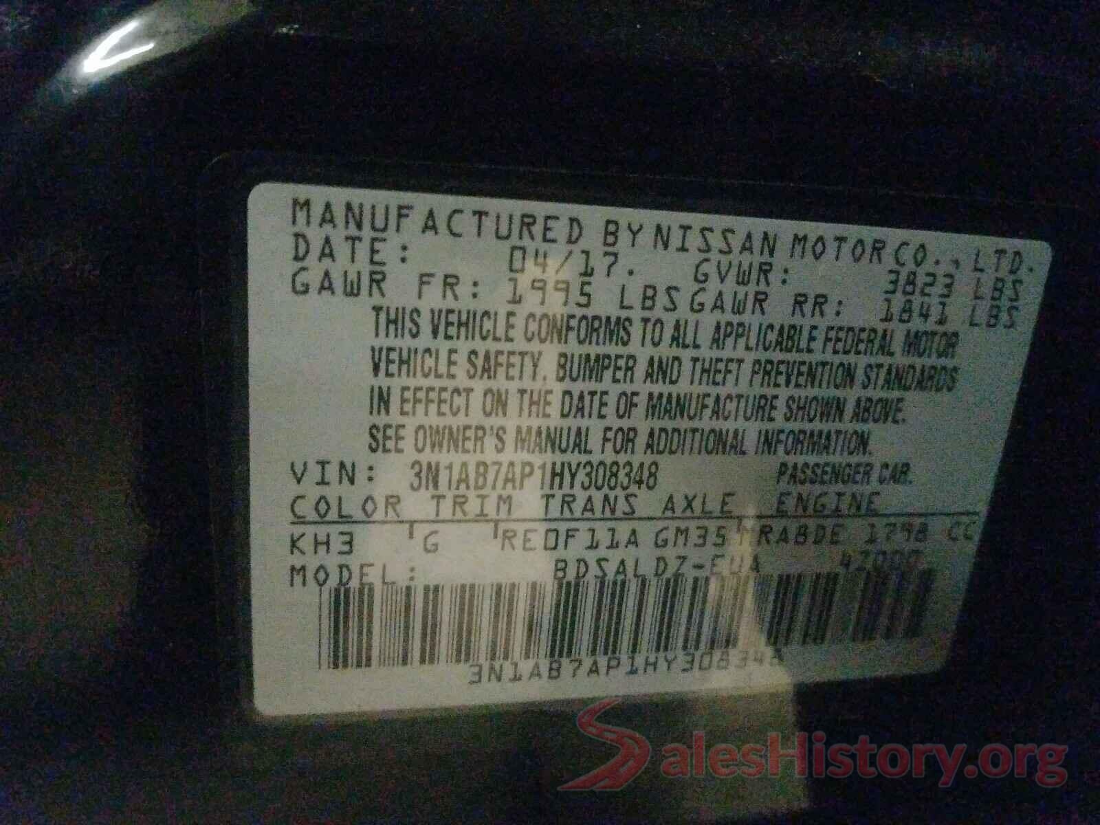 3N1AB7AP1HY308348 2017 NISSAN SENTRA