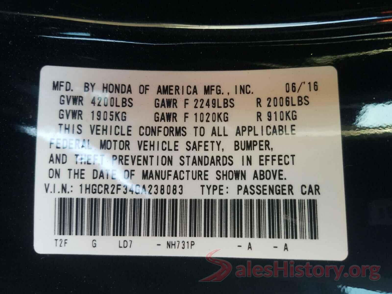 1HGCR2F34GA238083 2016 HONDA ACCORD