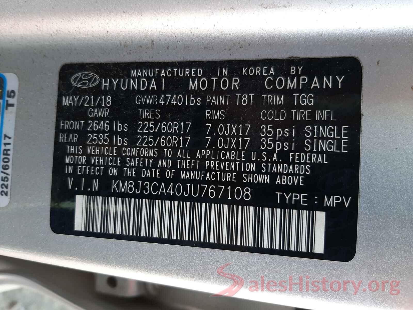 KM8J3CA40JU767108 2018 HYUNDAI TUCSON