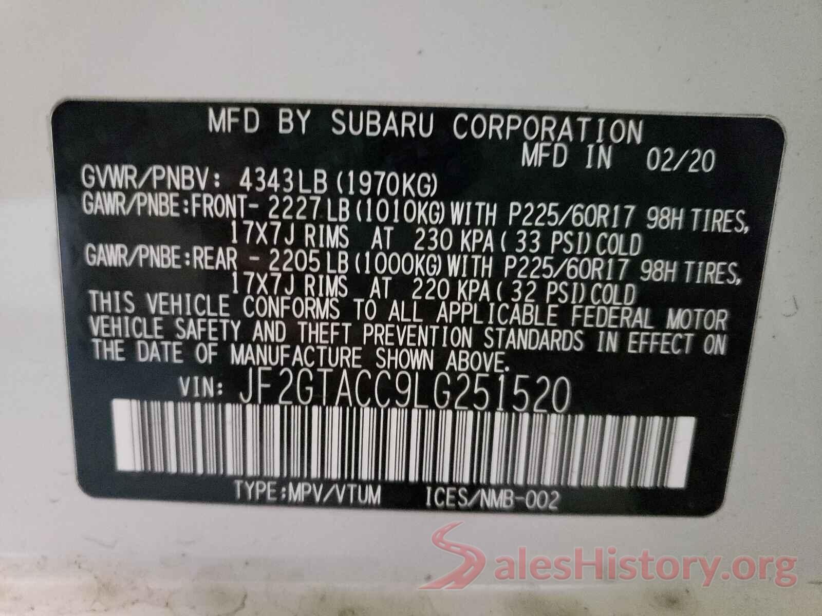 JF2GTACC9LG251520 2020 SUBARU CROSSTREK