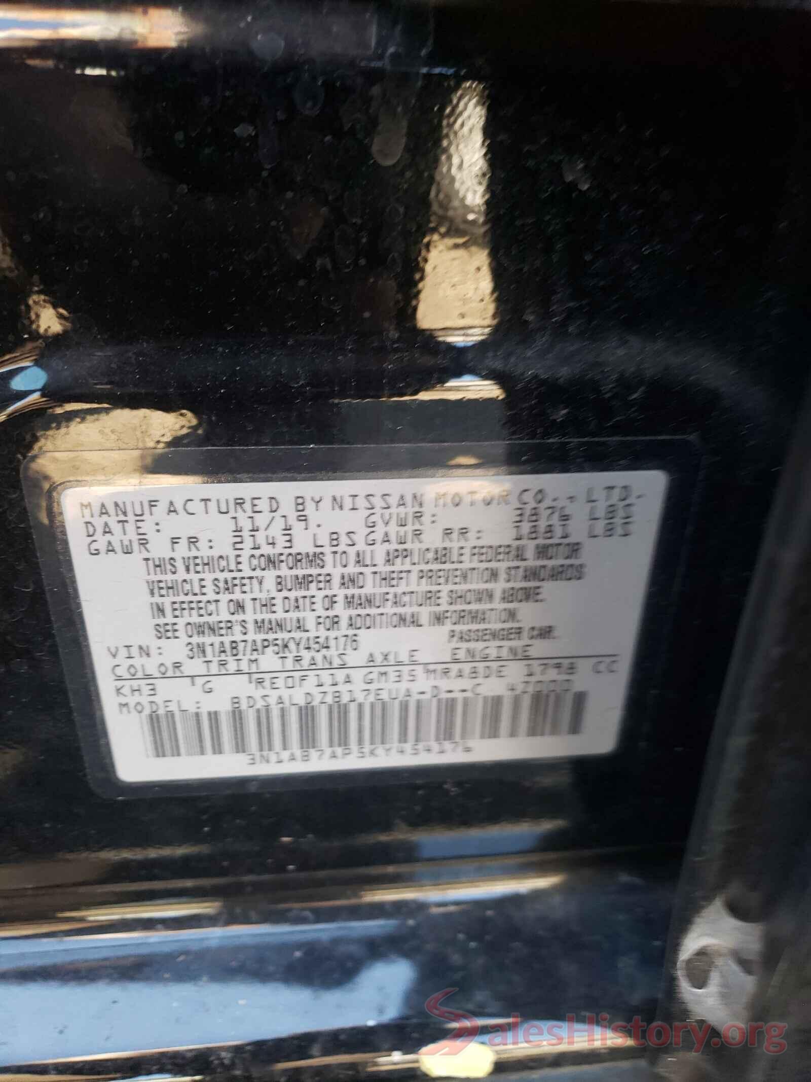 3N1AB7AP5KY454176 2019 NISSAN SENTRA