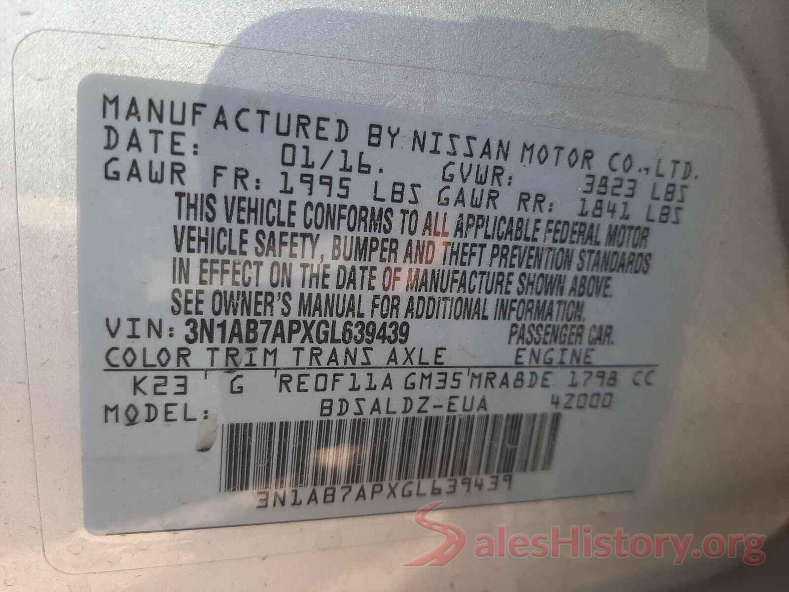 3N1AB7APXGL639439 2016 NISSAN SENTRA