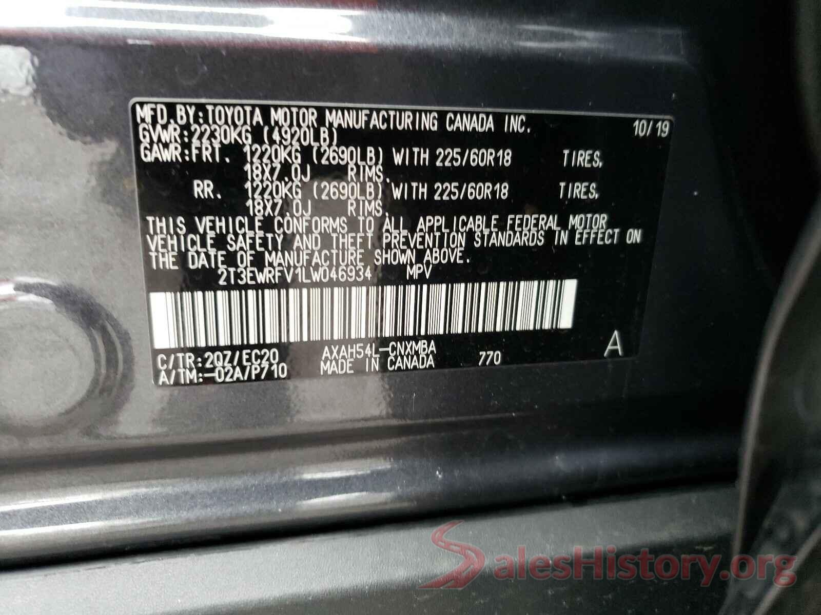 2T3EWRFV1LW046934 2020 TOYOTA RAV4