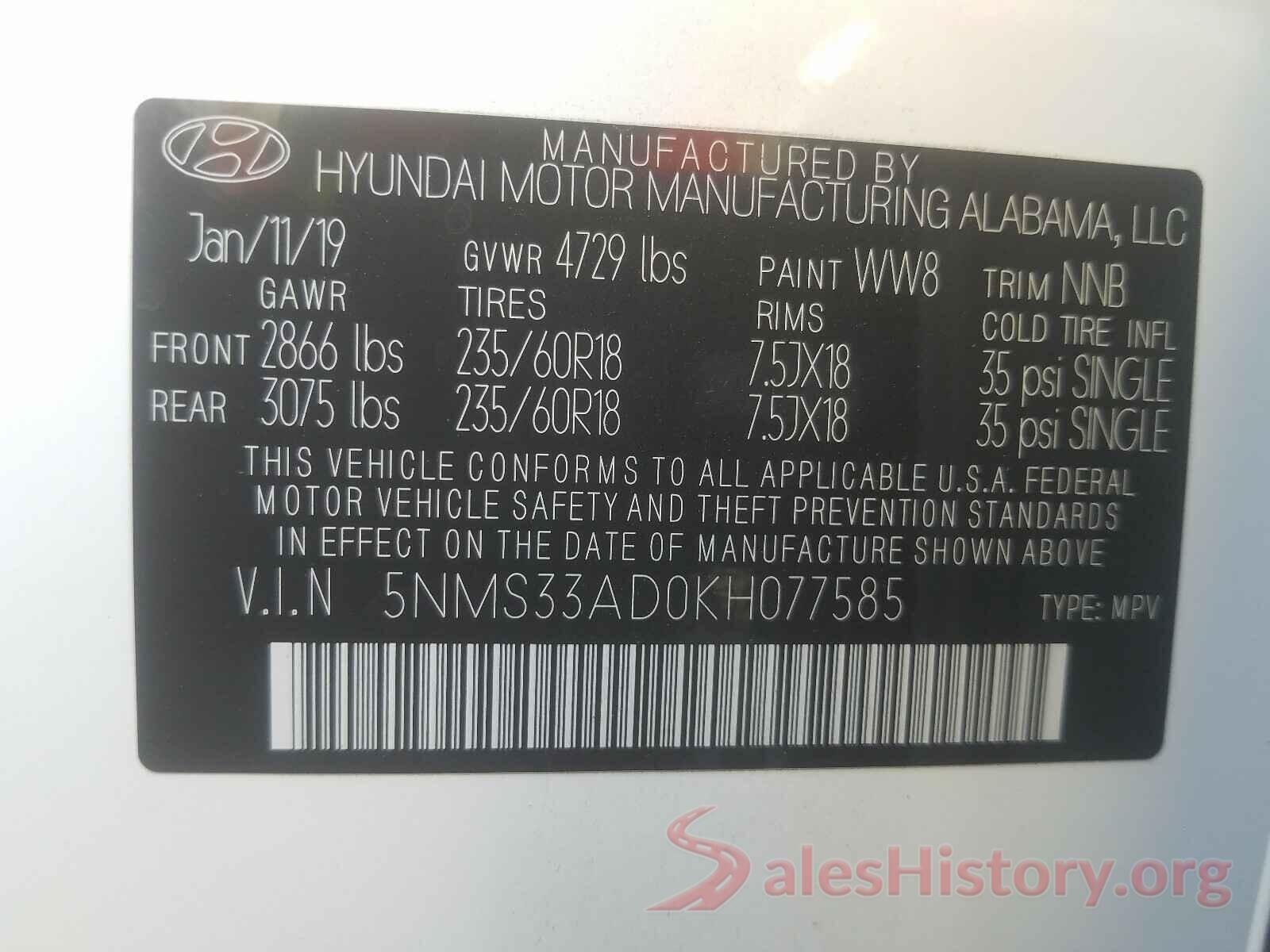 5NMS33AD0KH077585 2019 HYUNDAI SANTA FE