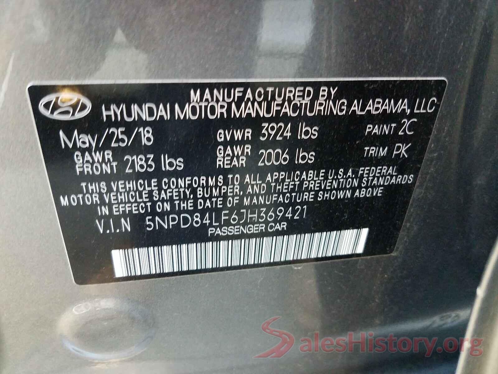 5NPD84LF6JH369421 2018 HYUNDAI ELANTRA