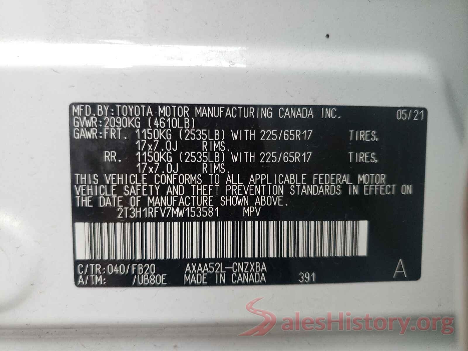 2T3H1RFV7MW153581 2021 TOYOTA RAV4