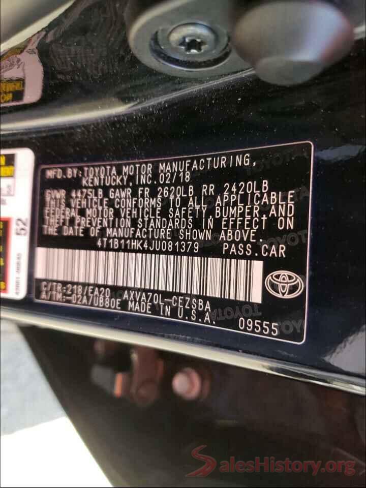 4T1B11HK4JU081379 2018 TOYOTA CAMRY