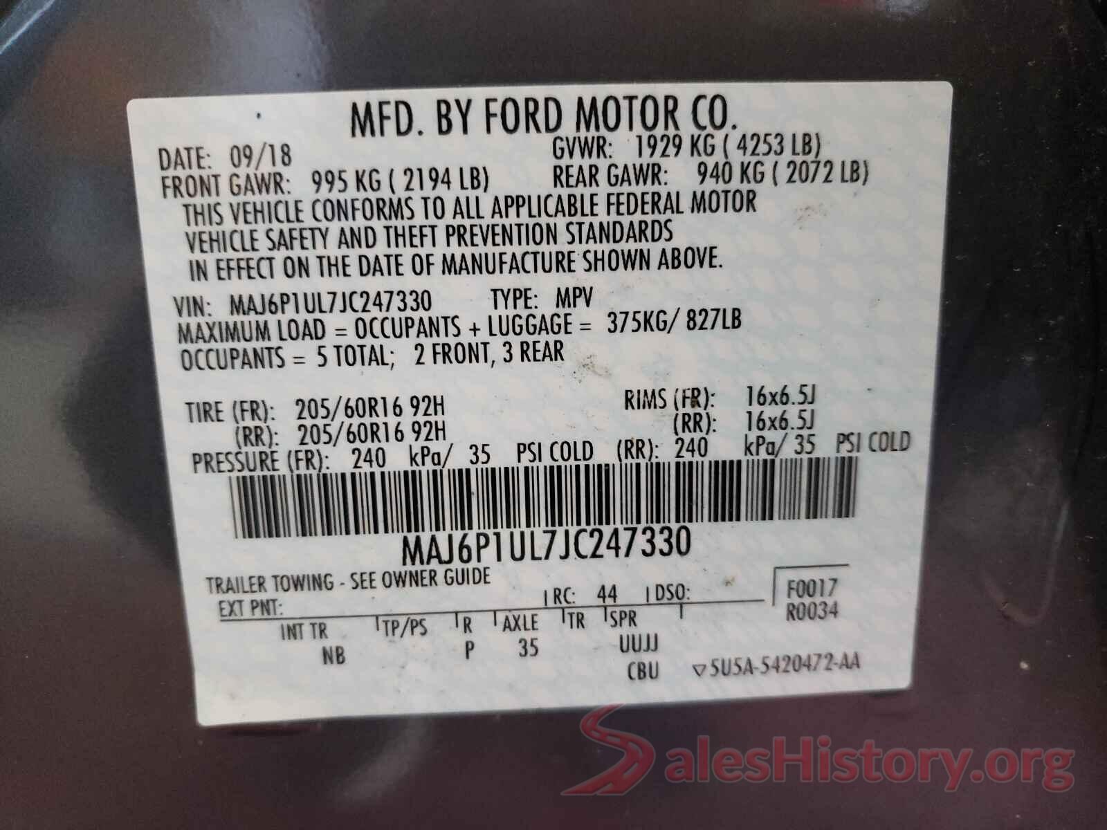 MAJ6P1UL7JC247330 2018 FORD ALL OTHER