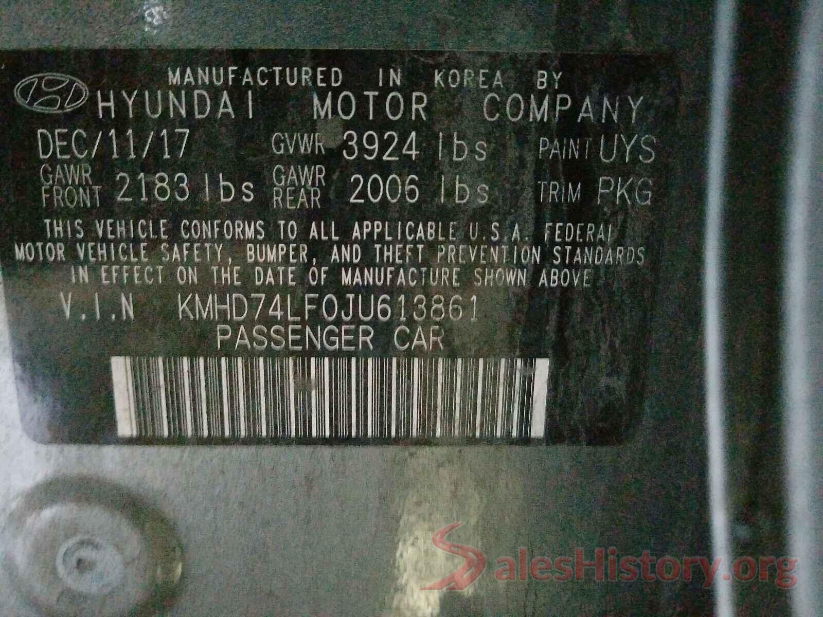 KMHD74LF0JU613861 2018 HYUNDAI ELANTRA