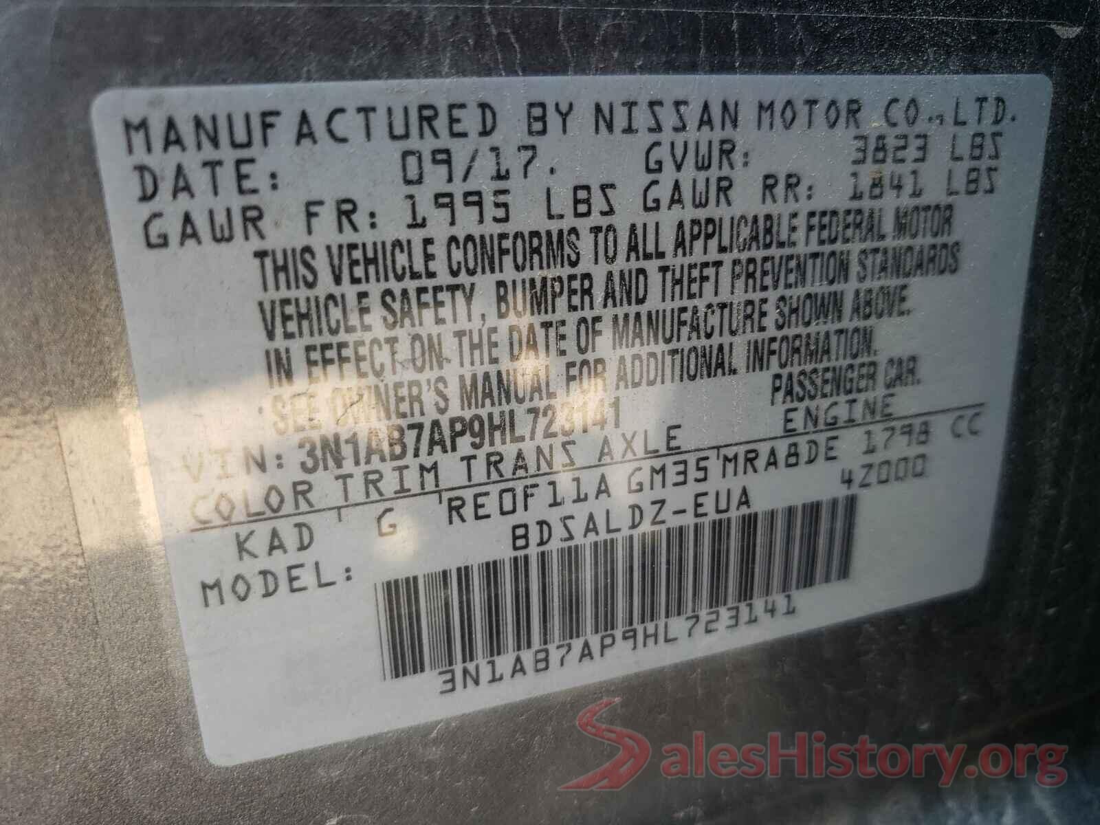 3N1AB7AP9HL723141 2017 NISSAN SENTRA