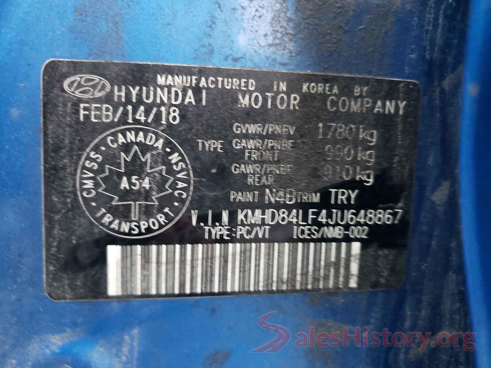 KMHD84LF4JU648867 2018 HYUNDAI ELANTRA