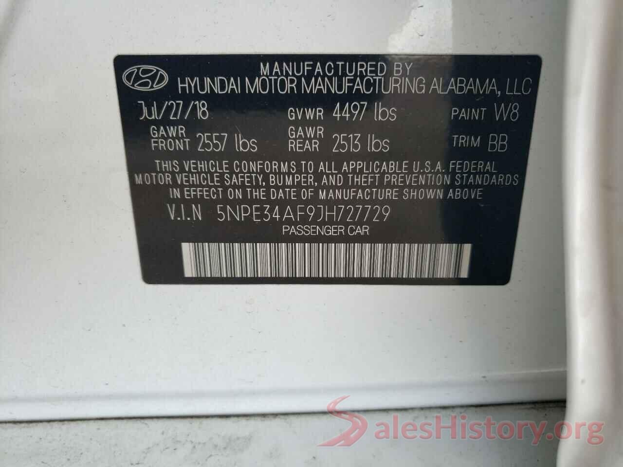 5NPE34AF9JH727729 2018 HYUNDAI SONATA