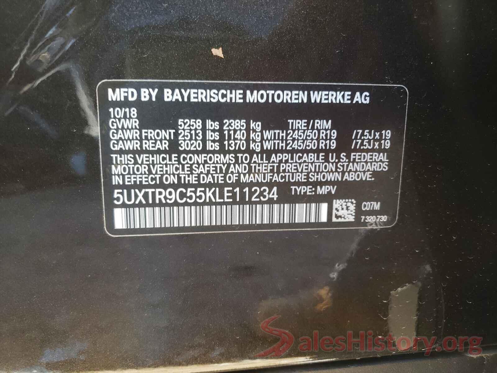 5UXTR9C55KLE11234 2019 BMW X3