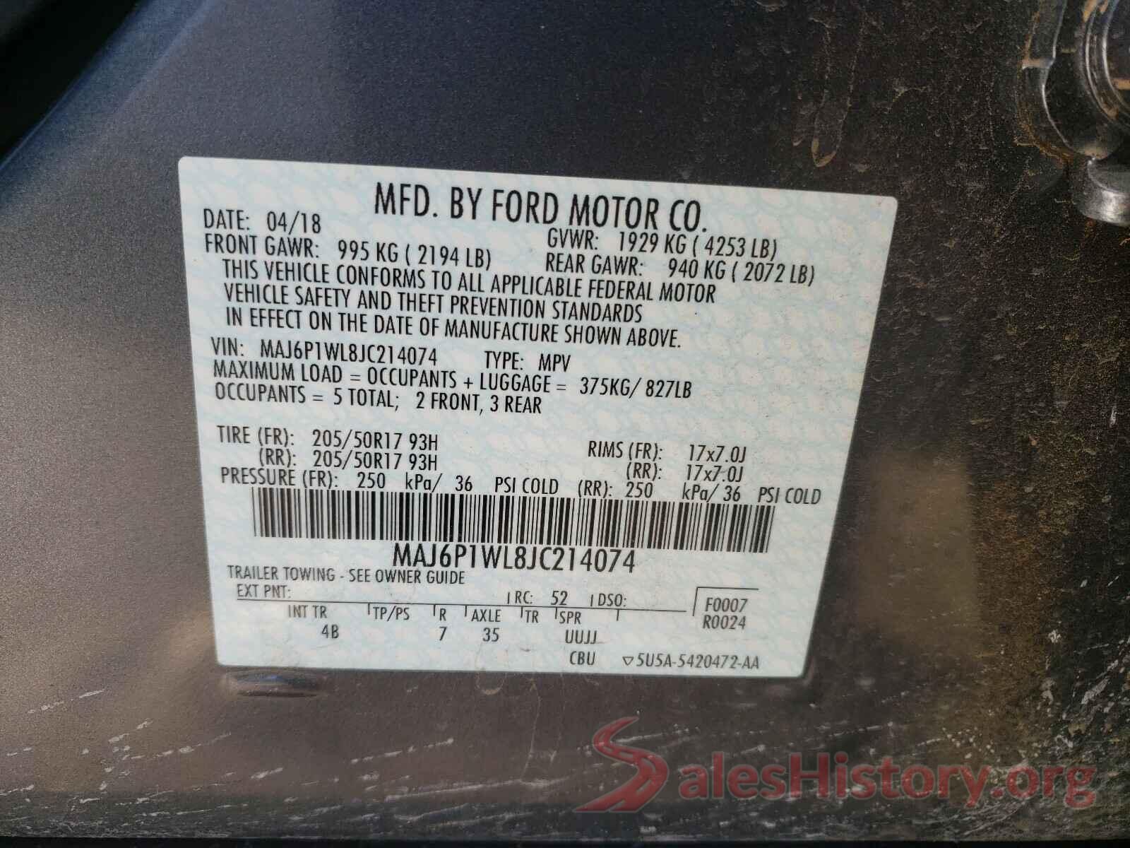 MAJ6P1WL8JC214074 2018 FORD ALL OTHER