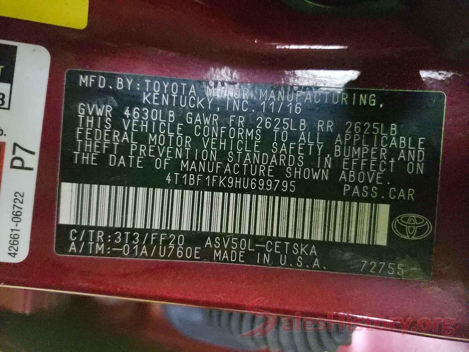 4T1BF1FK9HU699795 2017 TOYOTA CAMRY