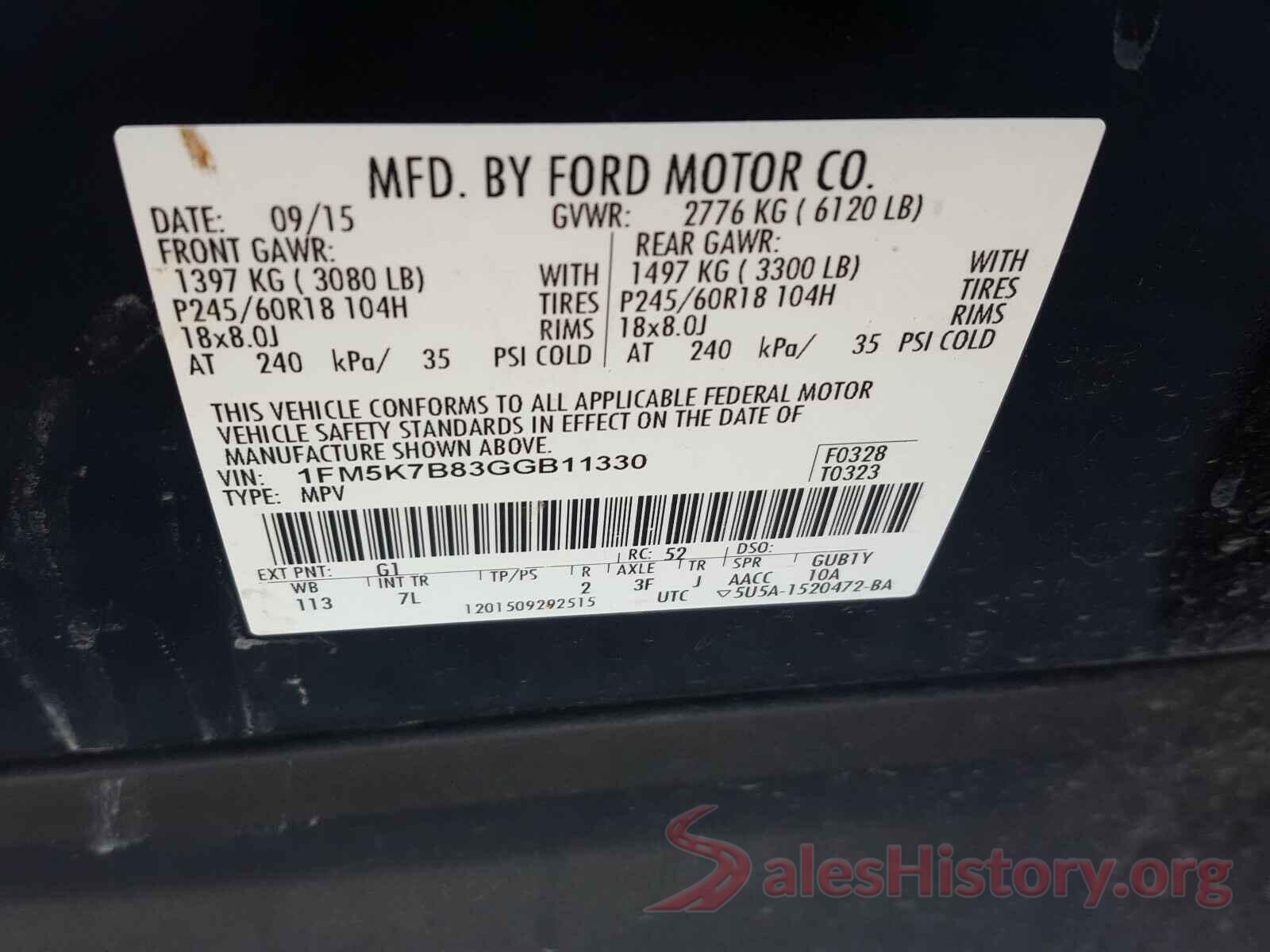 1FM5K7B83GGB11330 2016 FORD EXPLORER