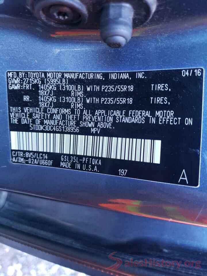 5TDDK3DC4GS138956 2016 TOYOTA SIENNA