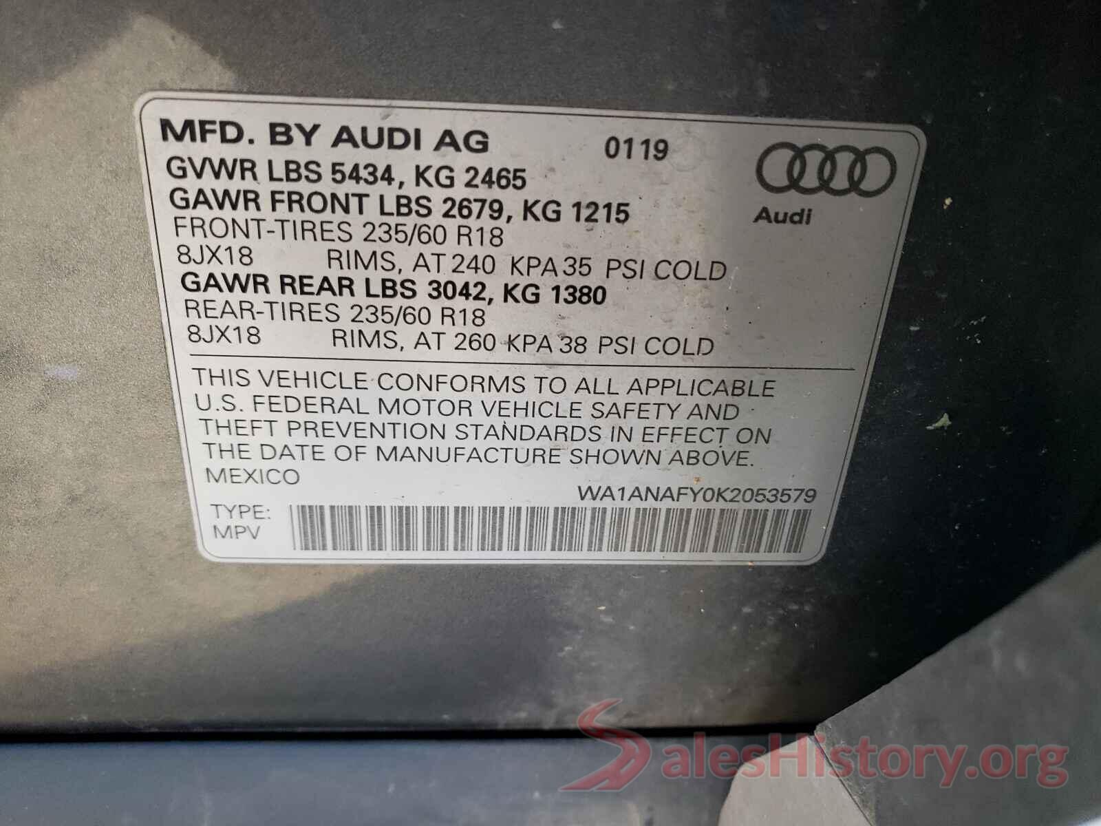 WA1ANAFY0K2053579 2019 AUDI Q5