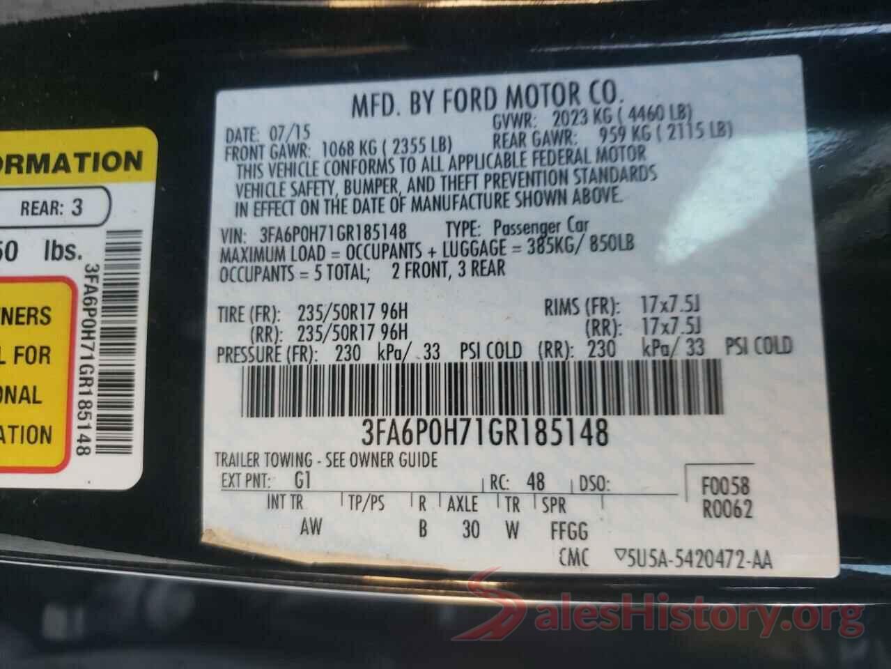 3FA6P0H71GR185148 2016 FORD FUSION