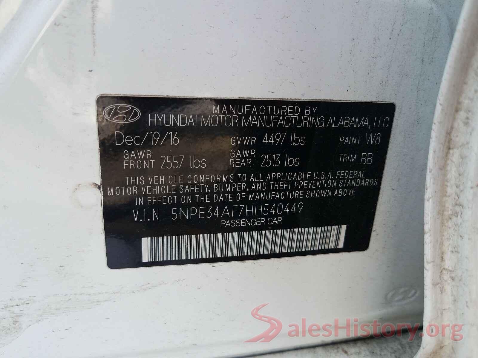 5NPE34AF7HH540449 2017 HYUNDAI SONATA