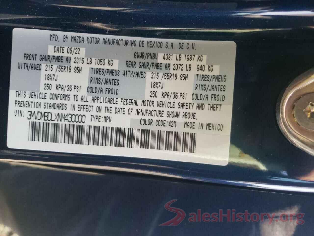 3MVDMBDLXNM430000 2022 MAZDA CX30