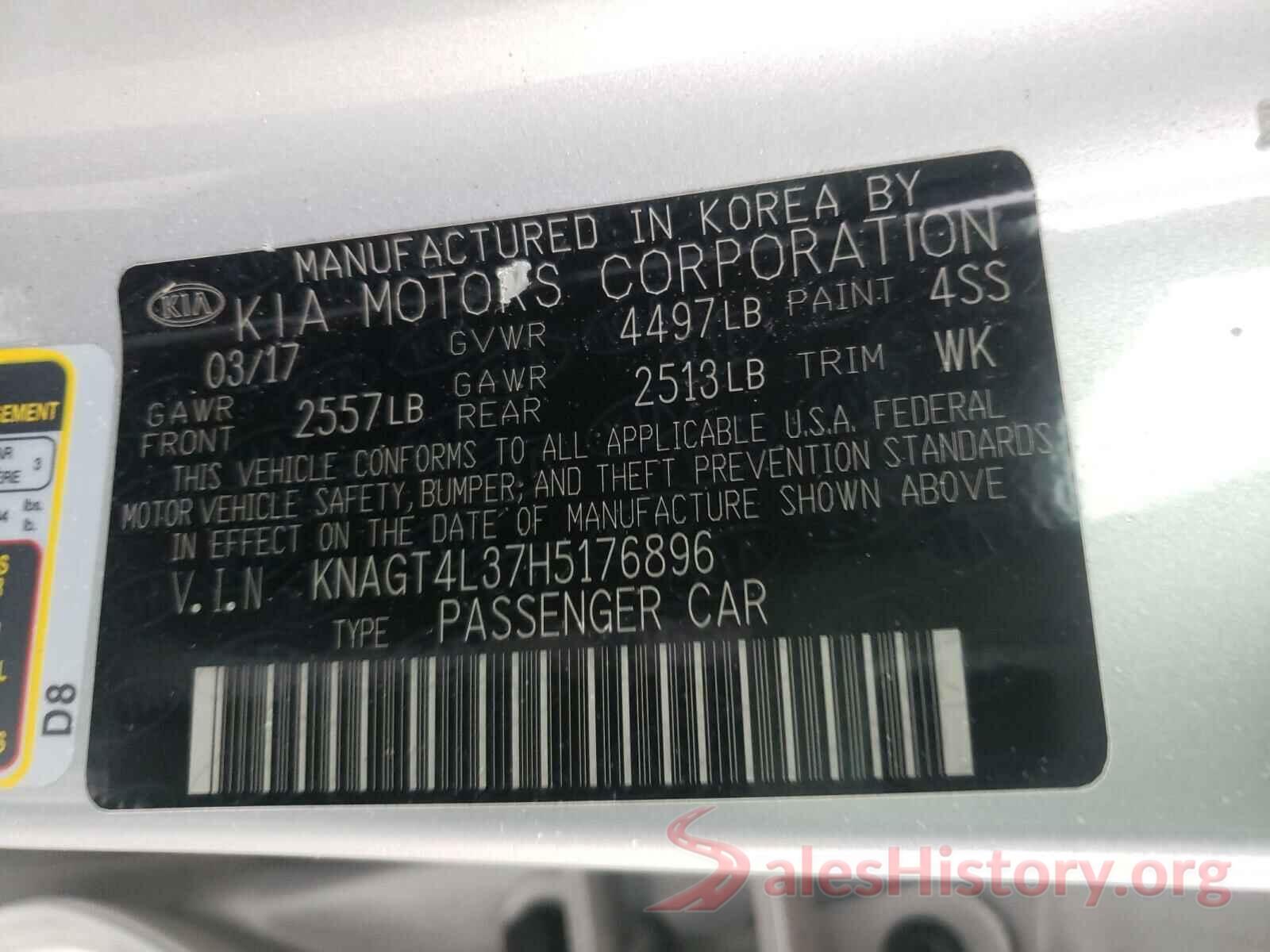 KNAGT4L37H5176896 2017 KIA OPTIMA