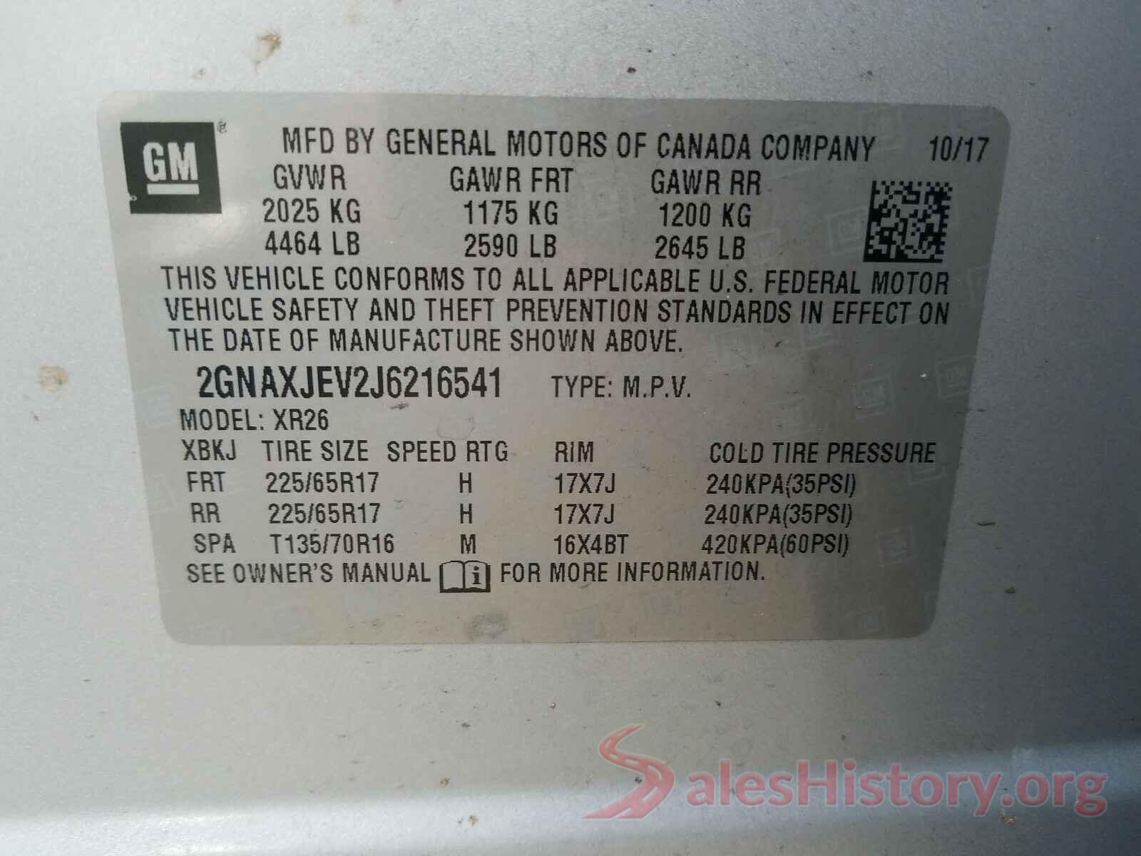 2GNAXJEV2J6216541 2018 CHEVROLET EQUINOX