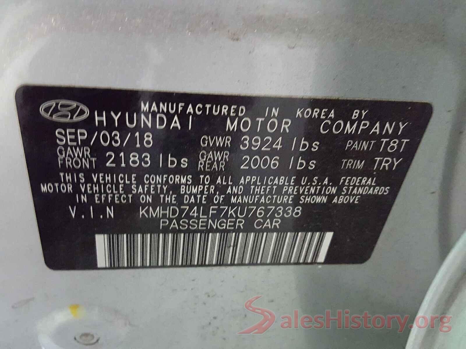 KMHD74LF7KU767338 2019 HYUNDAI ELANTRA