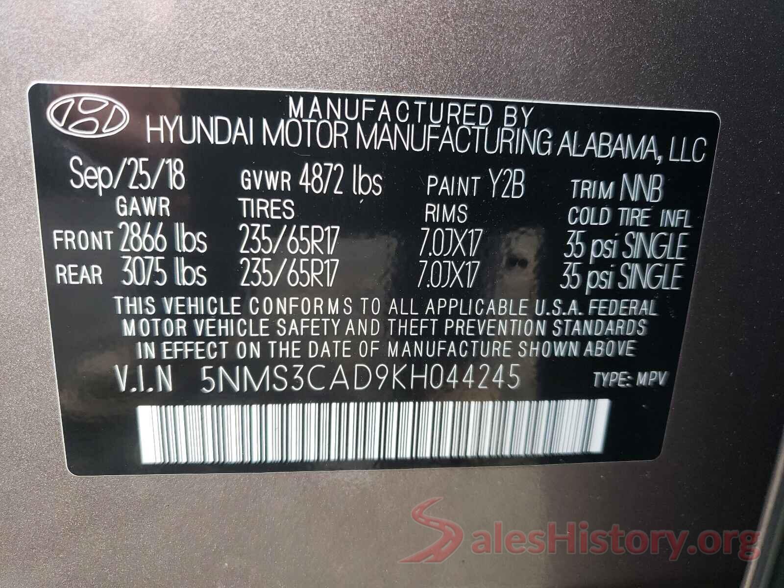 5NMS3CAD9KH044245 2019 HYUNDAI SANTA FE