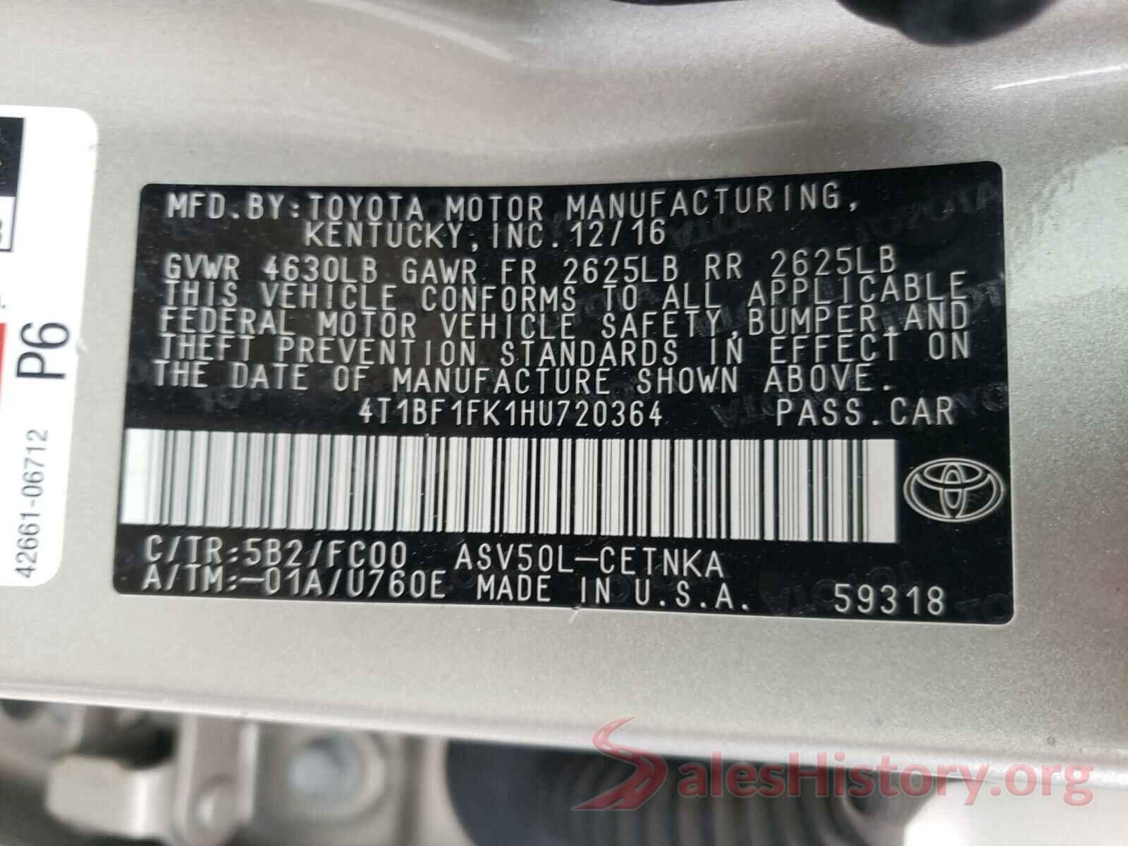 4T1BF1FK1HU720364 2017 TOYOTA CAMRY