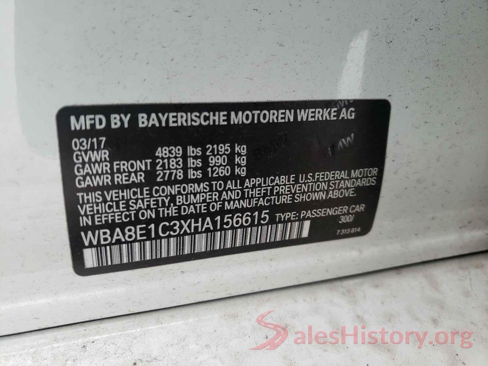 WBA8E1C3XHA156615 2017 BMW 3 SERIES