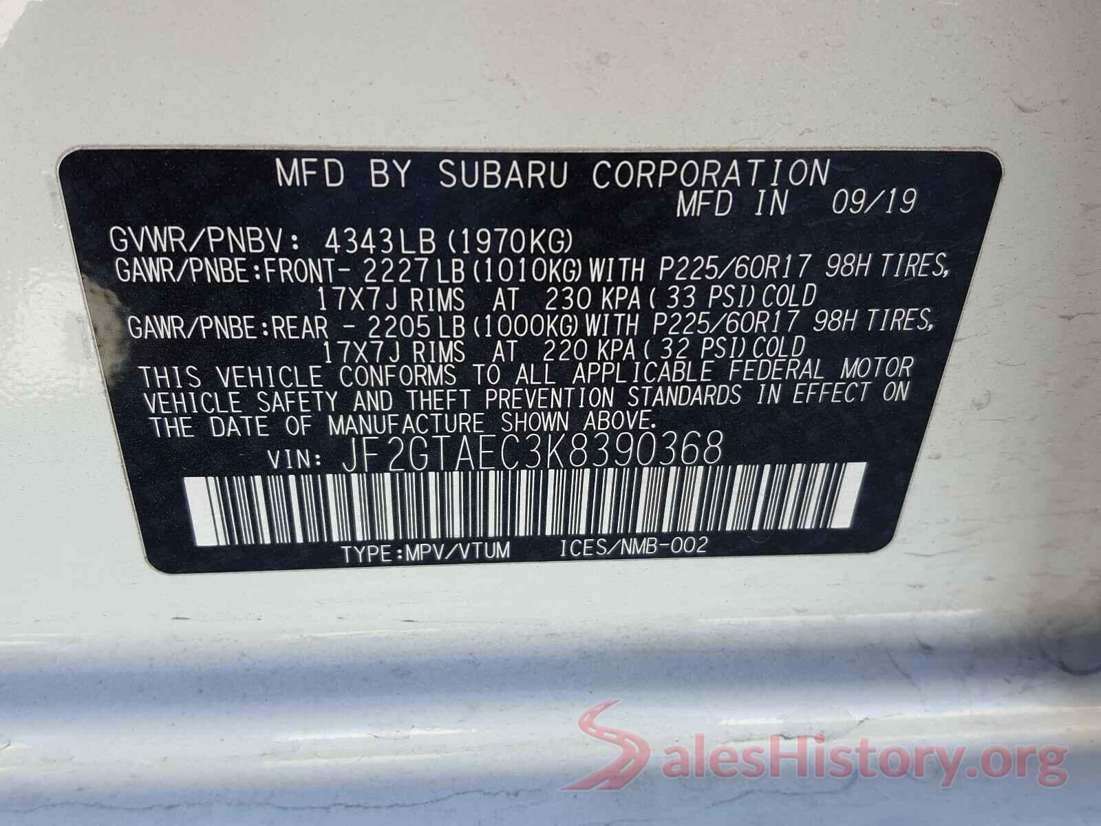 JF2GTAEC3K8390368 2019 SUBARU ALL OTHER