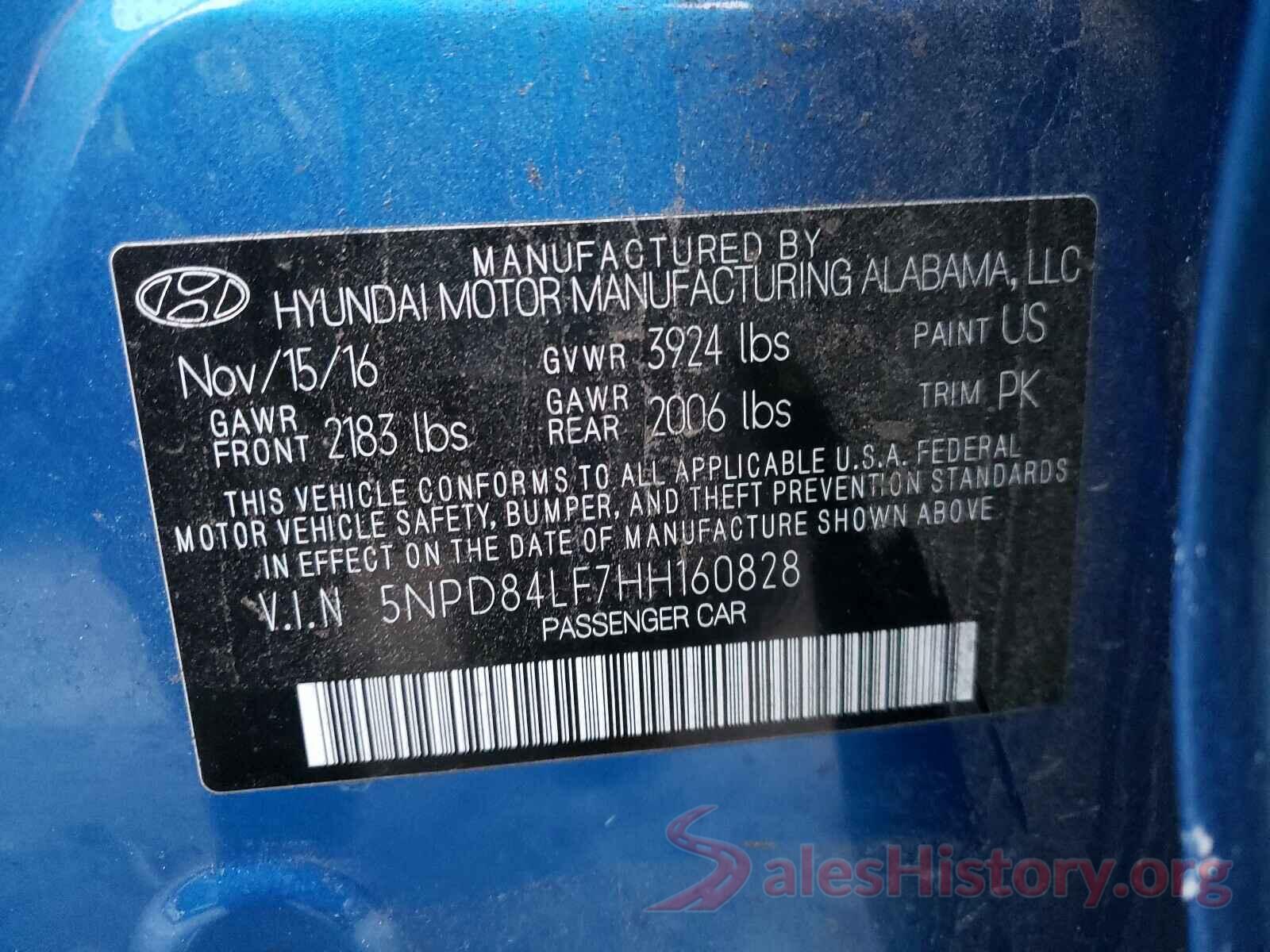 5NPD84LF7HH160828 2017 HYUNDAI ELANTRA