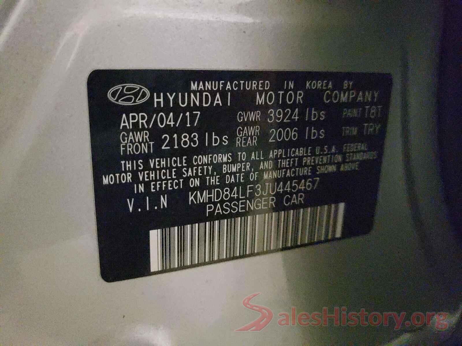 KMHD84LF3JU445467 2018 HYUNDAI ELANTRA