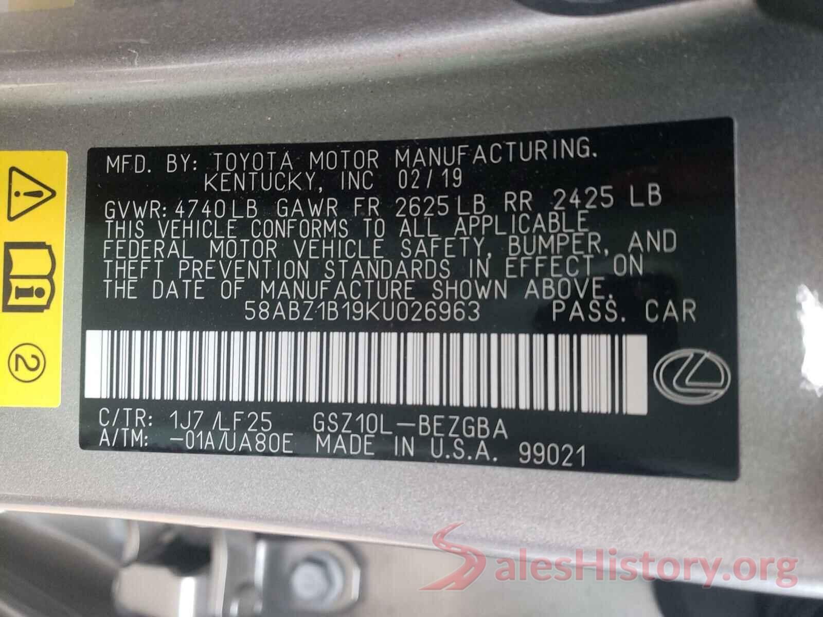 58ABZ1B19KU026963 2019 LEXUS ES350