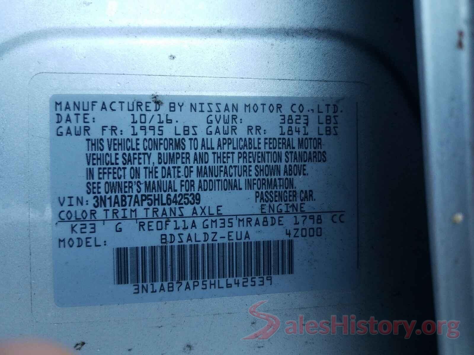 3N1AB7AP5HL642539 2017 NISSAN SENTRA