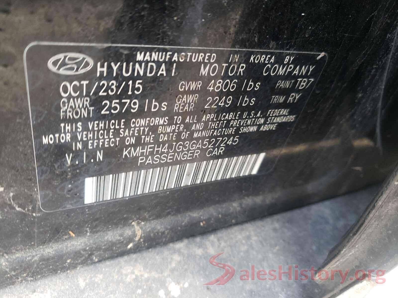 KMHFH4JG3GA527245 2016 HYUNDAI AZERA