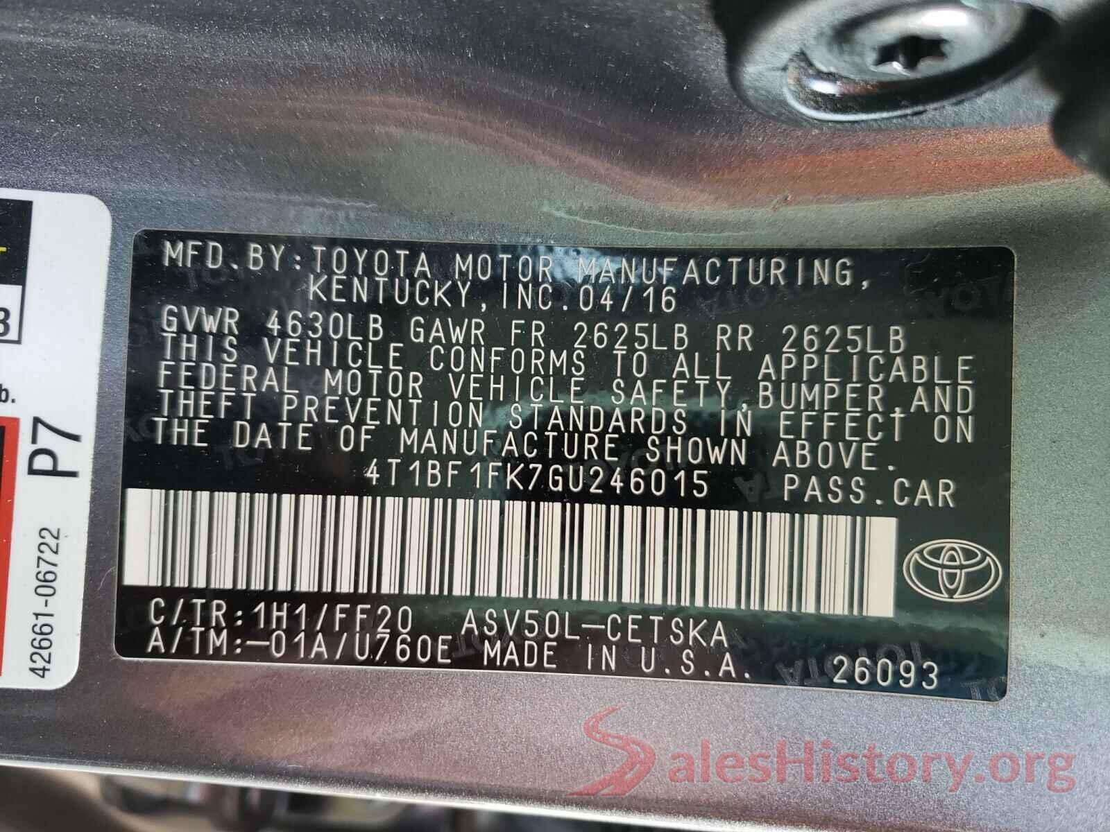 4T1BF1FK7GU246015 2016 TOYOTA CAMRY