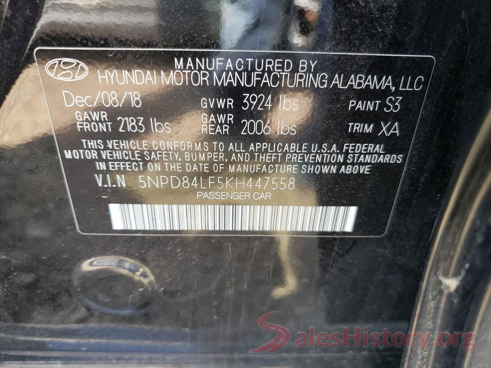 5NPD84LF5KH447558 2019 HYUNDAI ELANTRA