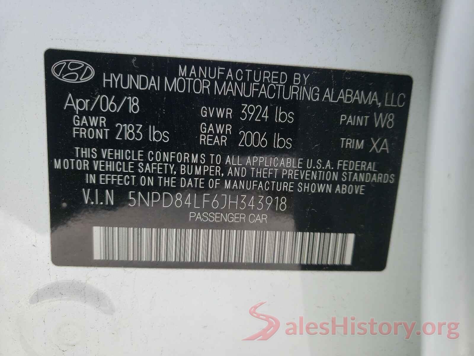 5NPD84LF6JH343918 2018 HYUNDAI ELANTRA