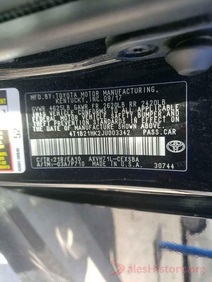 4T1B21HK2JU003342 2018 TOYOTA CAMRY