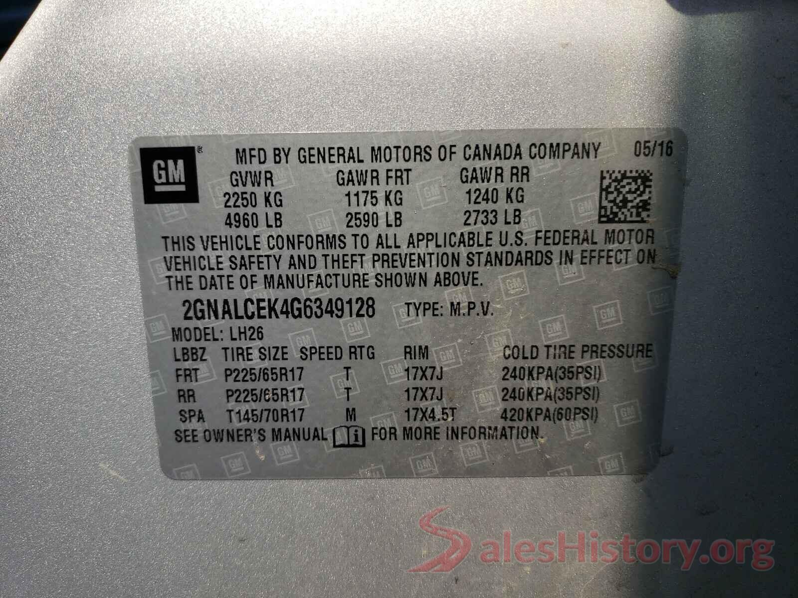 2GNALCEK4G6349128 2016 CHEVROLET EQUINOX