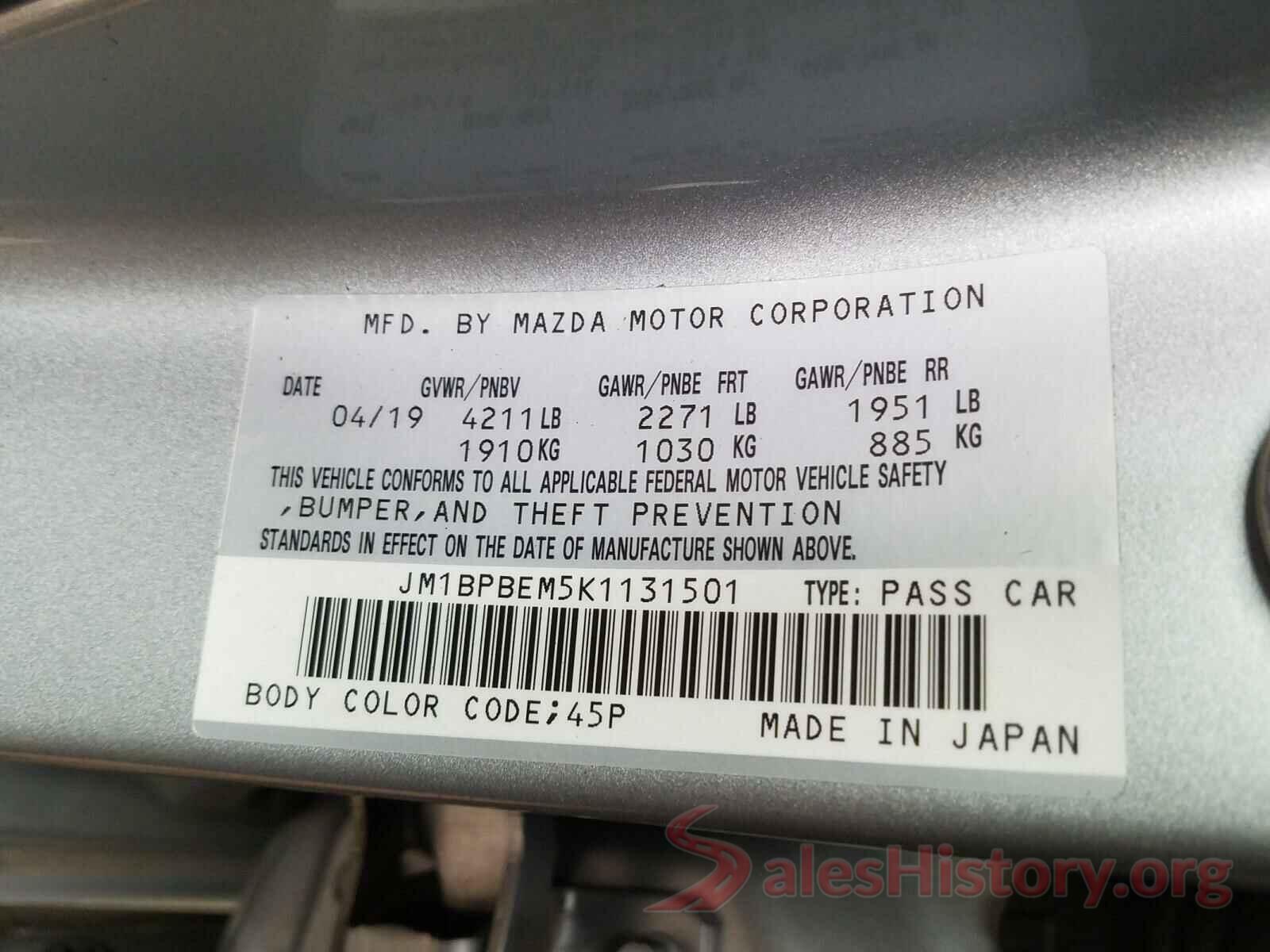 JM1BPBEM5K1131501 2019 MAZDA 3