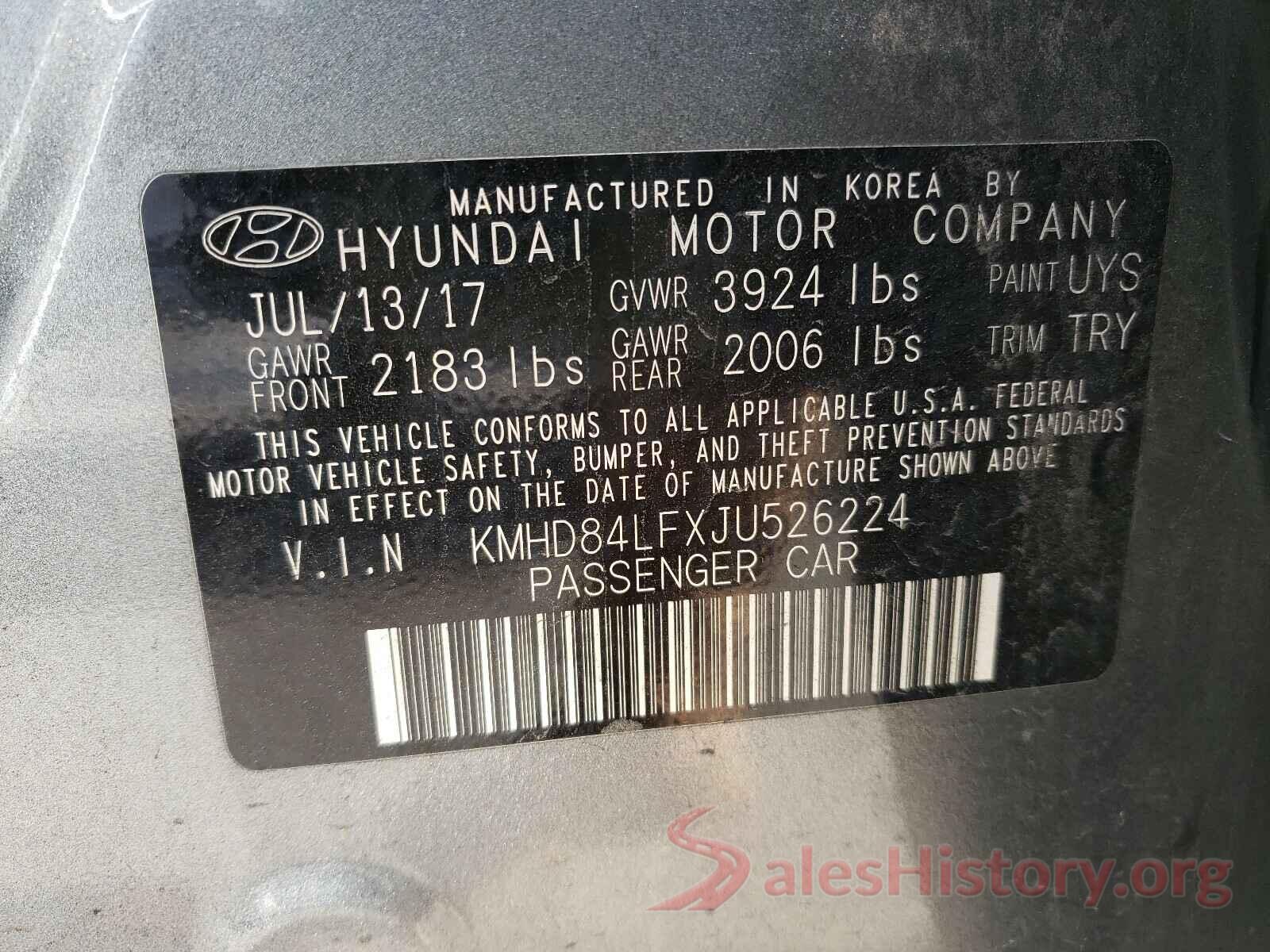 KMHD84LFXJU526224 2018 HYUNDAI ELANTRA