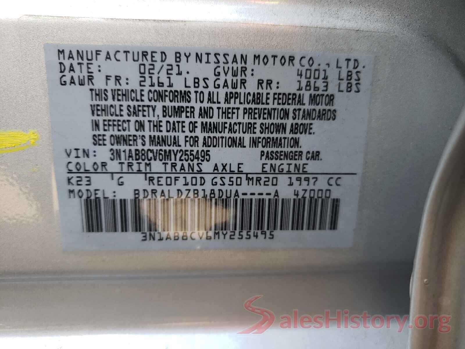 3N1AB8CV6MY255495 2021 NISSAN SENTRA